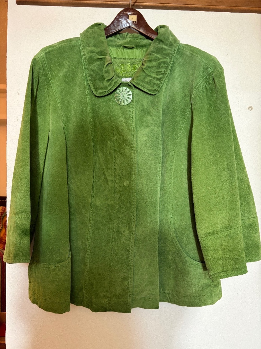 Women's Leather Swing Coat.  Live a Little size 1X.  Green